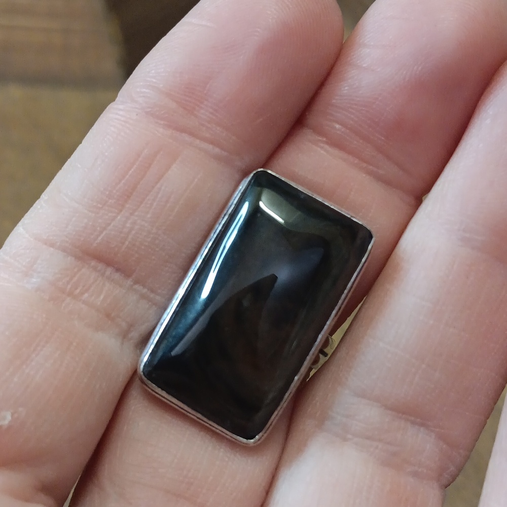 Rectangular Silver And Brown Stone Ring - image 5